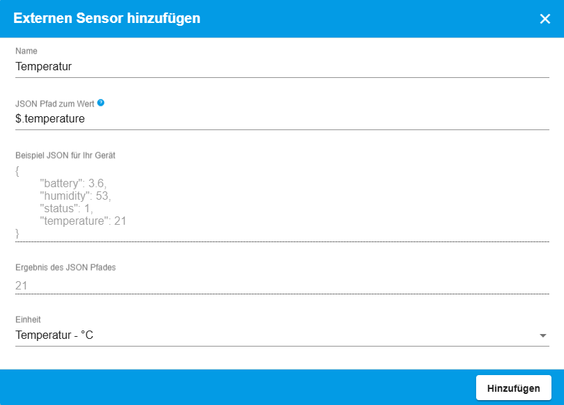 Externen Sensor hinzufügen